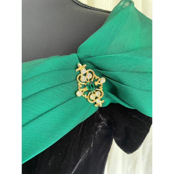VTG Scott McClintock Black Cocktail Dress Velvet Sz S Green Off Shoulder 90s Y2K - Picture 6 of 8